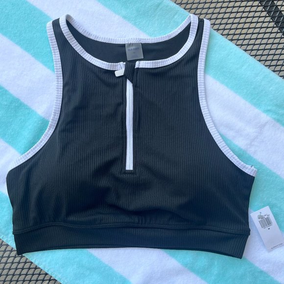 Ribbed Zip-Front Longline Bikini Swim Top NWT - Picture 3 of 11